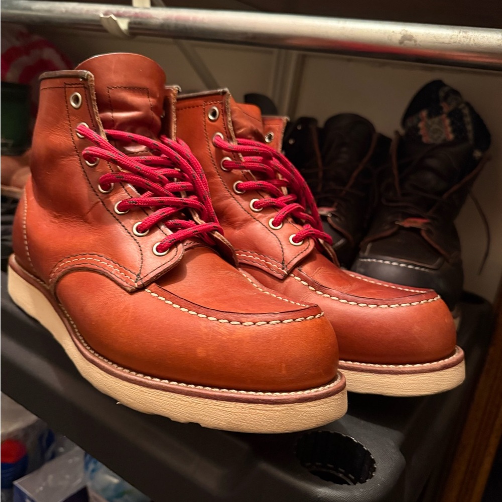 Red Wing Shoes Tan Leather Boots with Red Laces